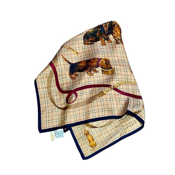 Talbots Vintage 100% Silk Dachshunds Dogs Puppies Square 26” Scarf - Picture 2 of 9